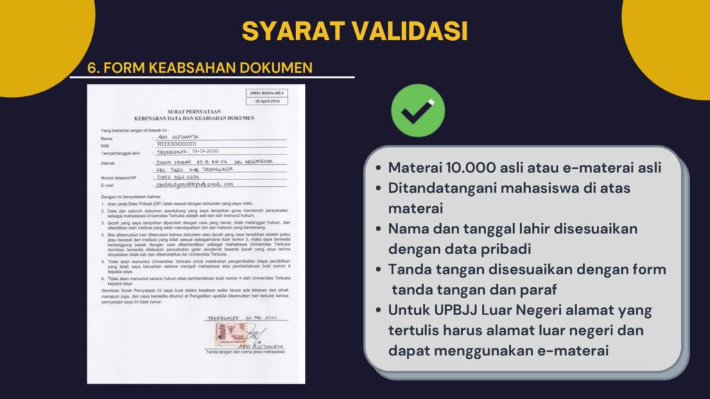 Berkas pendaftaran di UT yang benar